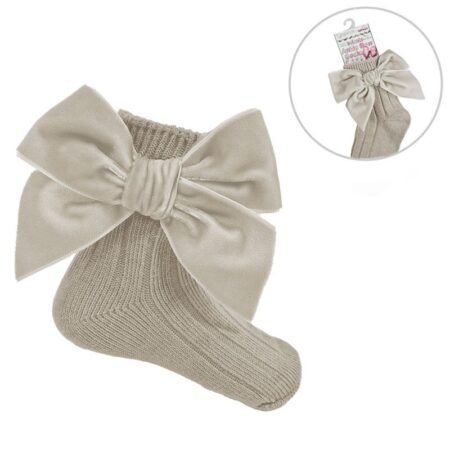 Ankle Socks W/velvet Bow- Biscuit