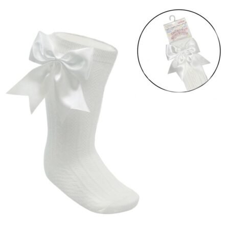 Cream Knee Length Bow Socks