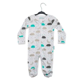 Organic Zipped Cotton Sleepsuit-clouds