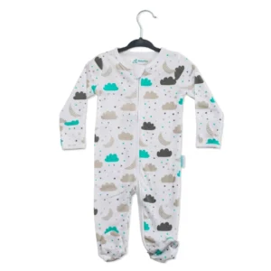 Organic Zipped Cotton Sleepsuit-Clouds