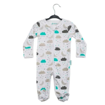 Organic Zipped Cotton Sleepsuit-Clouds