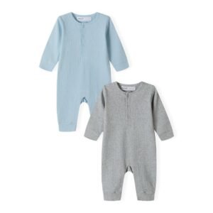 Boys Ribbed Footless Romper- Blue