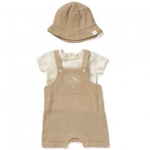 Organic Woven Dungaree, T-shirt And Hat Set