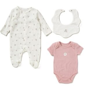 Muslin Sleepsuit, Terry Bodysuit & Reversible Bib Outfit