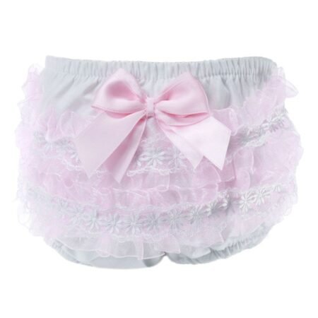 Frilly Knickers Pink/white With Bow