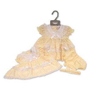 Baby Girls Lemon Dress With Lace/bows