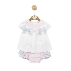 Mintini Baby Pink/blue/white Top & Bloomer