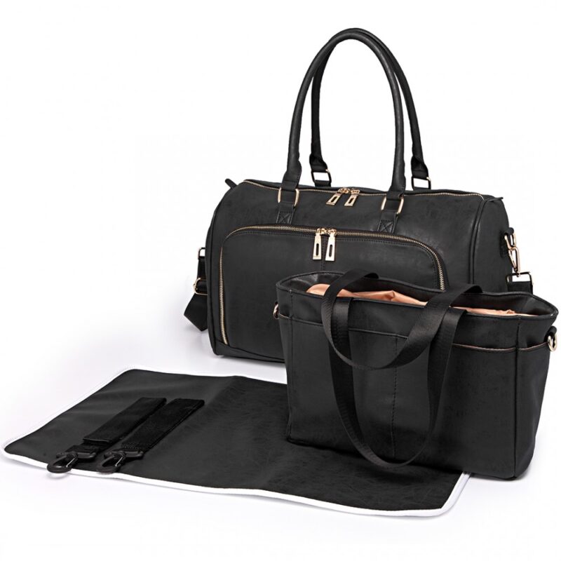 Black Leather Look Changing Bag