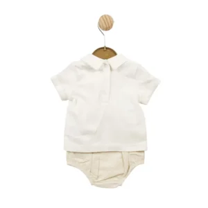 Mintini Baby Beige Linen Top & Bloomer Short