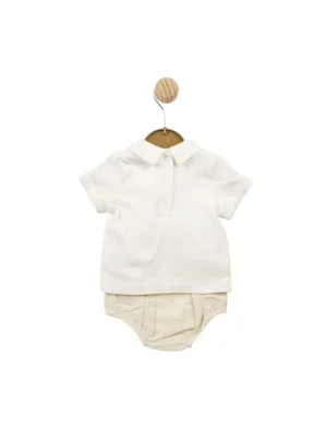 Mintini Baby Beige Linen Top & Bloomer Short