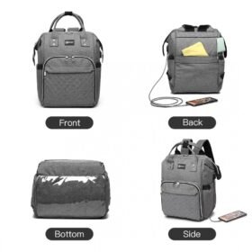 Plain Wide Opening Baby Nappy Changing Backpack With Usb Connectivity – Grey