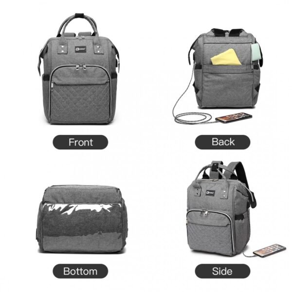 Plain Wide Opening Baby Nappy Changing Backpack With Usb Connectivity - Grey