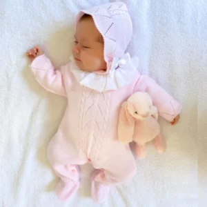 Pink Knitted Frill Collar Onesie & Hat