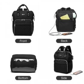 Plain Wide Opening Baby Nappy Changing Backpack With Usb Connectivity – Black