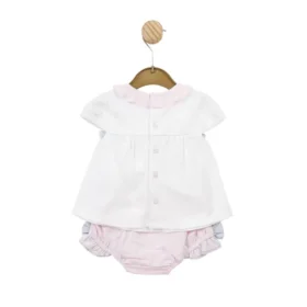 Mintini Baby Pink/blue/white Top & Bloomer