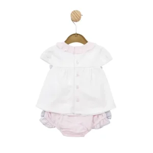 Mintini Baby Pink/blue/white Top & Bloomer