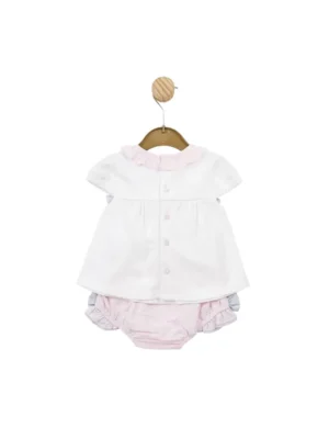 Mintini Baby Pink/blue/white Top & Bloomer