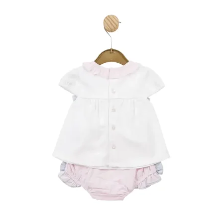 Mintini Baby Pink/blue/white Top & Bloomer