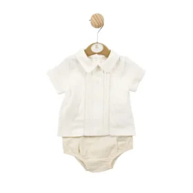 Mintini Baby Beige Linen Top & Bloomer Short