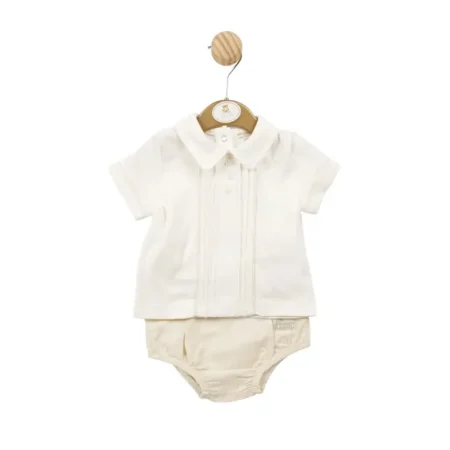 Mintini Baby Beige Linen Top & Bloomer Short