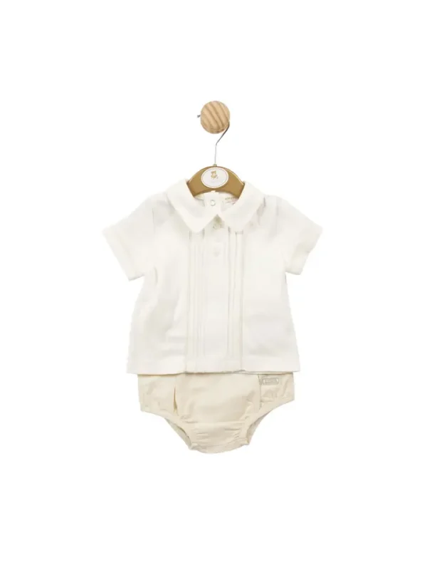 Mintini Baby Beige Linen Top & Bloomer Short