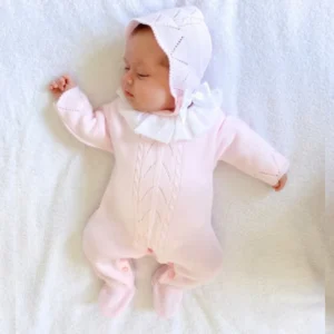 Pink Knitted Frill Collar Onesie & Hat