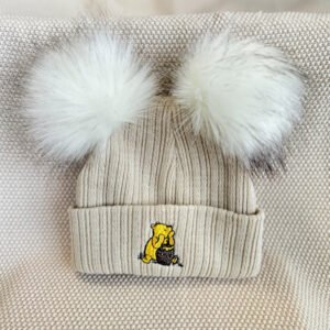 Bear Taupe Ribbed Fur Pom Hat- First Size (0-3m)  (copy)