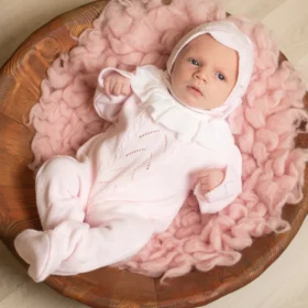 Pink Knitted Frill Collar Onesie & Hat