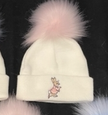 Baby Girls Rabbit Pom Hat - Pink- 1-2yrs