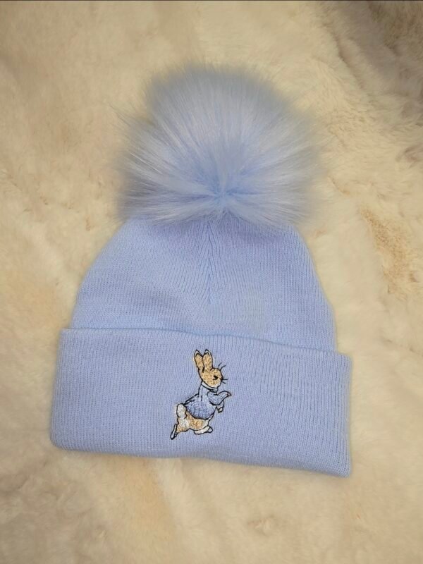 Baby Rabbit Pom Hat - Blue- 1-3yrs