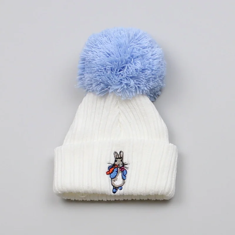 Baby Boys Pom Hat With Rabbit - White- New Born