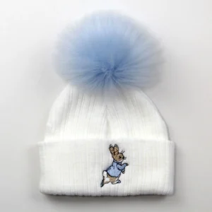 White Faux Fur Baby Rabbit Pom Hat - Unisex- Newborn (copy)