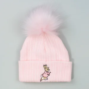 Bear White Ribbed Fur Pom Hat-first Size (0-3m) 