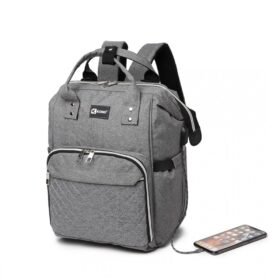 Plain Wide Opening Baby Nappy Changing Backpack With Usb Connectivity - Grey