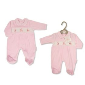 Bunny Smocked Velour Sleepsuit