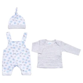 Prem Baby 3pc Dungaree Set – Grey/elephants