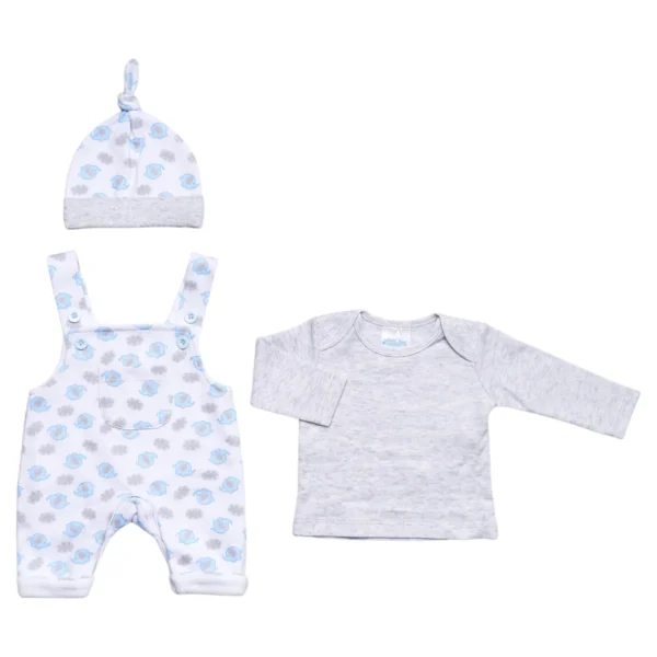 Prem Baby 3pc Dungaree Set - Grey/elephants