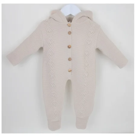 'estelle' Knitted Hooded Pramsuit- Natural