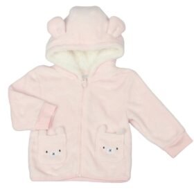 Baby Pink Bear Hooded Plush Fleece Jacket