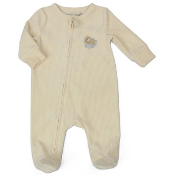 Baby Unisex Velour Zipped Sleepsuit- Cream