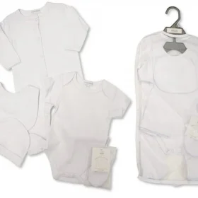 Baby 5 Pcs Gift Set In Mesh Bag - Plain White (0-3 Months)