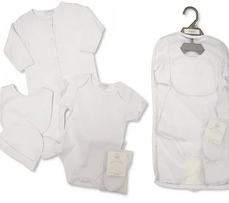 Baby 5 Pcs Gift Set In Mesh Bag - Plain White (0-3 Months)