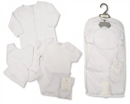 Baby 5 Pcs Gift Set In Mesh Bag - Plain White (0-3 Months)