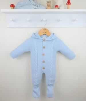 Blue 'archie' Knitted Hooded Pramsuit (copy)