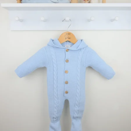 Blue 'archie' Knitted Hooded Pramsuit (copy)