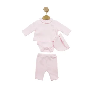 Pink Waffle Tiny Baby 3pc Set And Hat