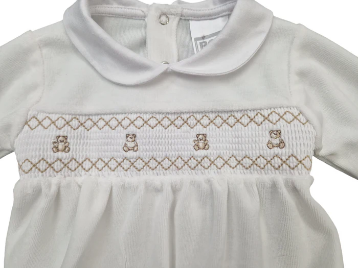 Pex Teddy Smocked Romper- Ivory Pex Teddy Smocked Romper- Ivory