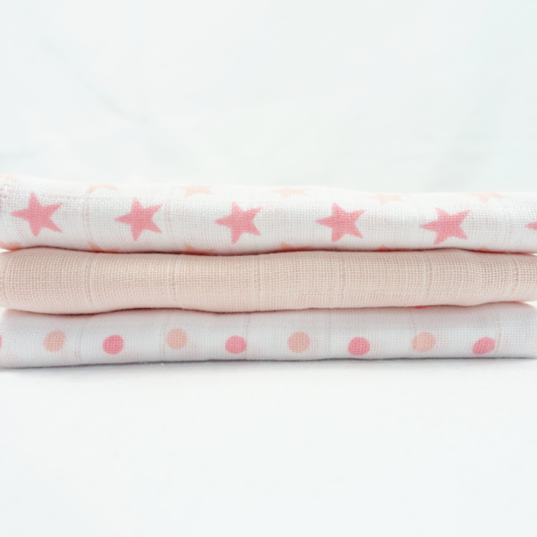 Muslinz 6 Pack Muslin Squares 70cm – Pink Stars