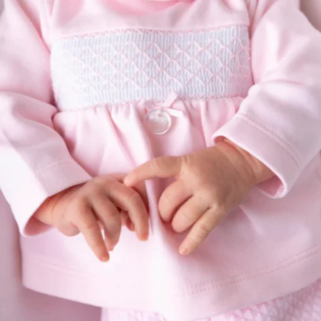 Pink Smock Waffle Tiny Baby Top, Pant And Hat