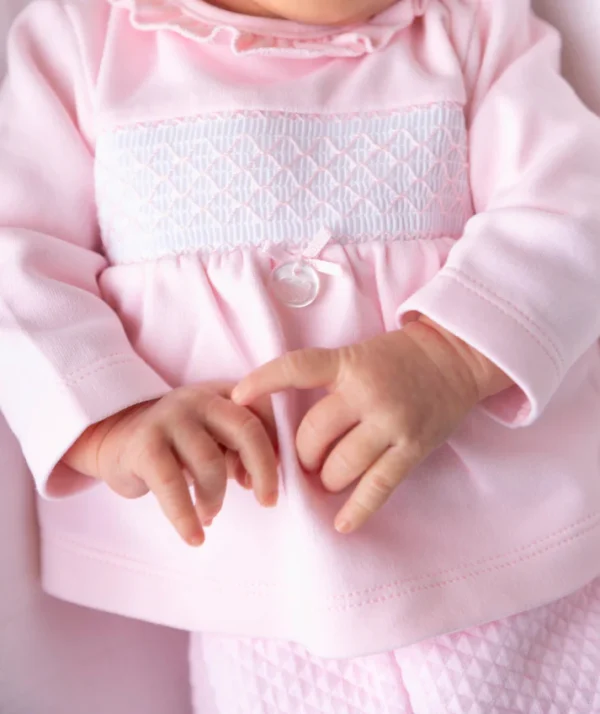 Pink Smock Waffle Tiny Baby Top, Pant And Hat